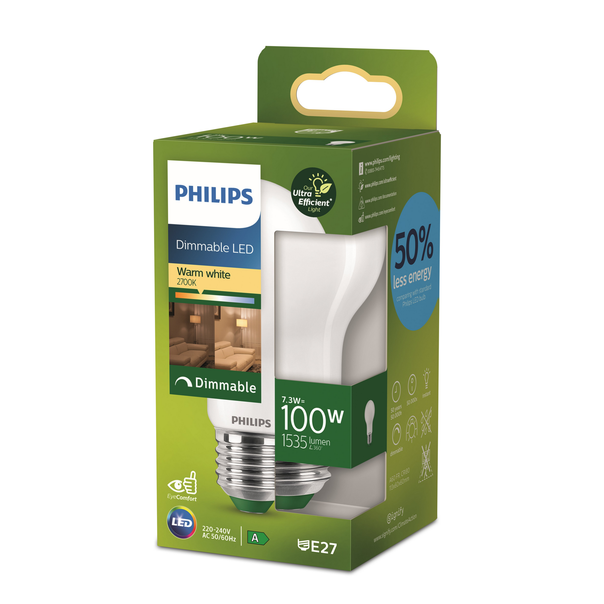 Philips LED-Leuchtmittel 'Classic' dimmbar Standardform matt E27 100 W 1535 lm warmweiß Bild 2