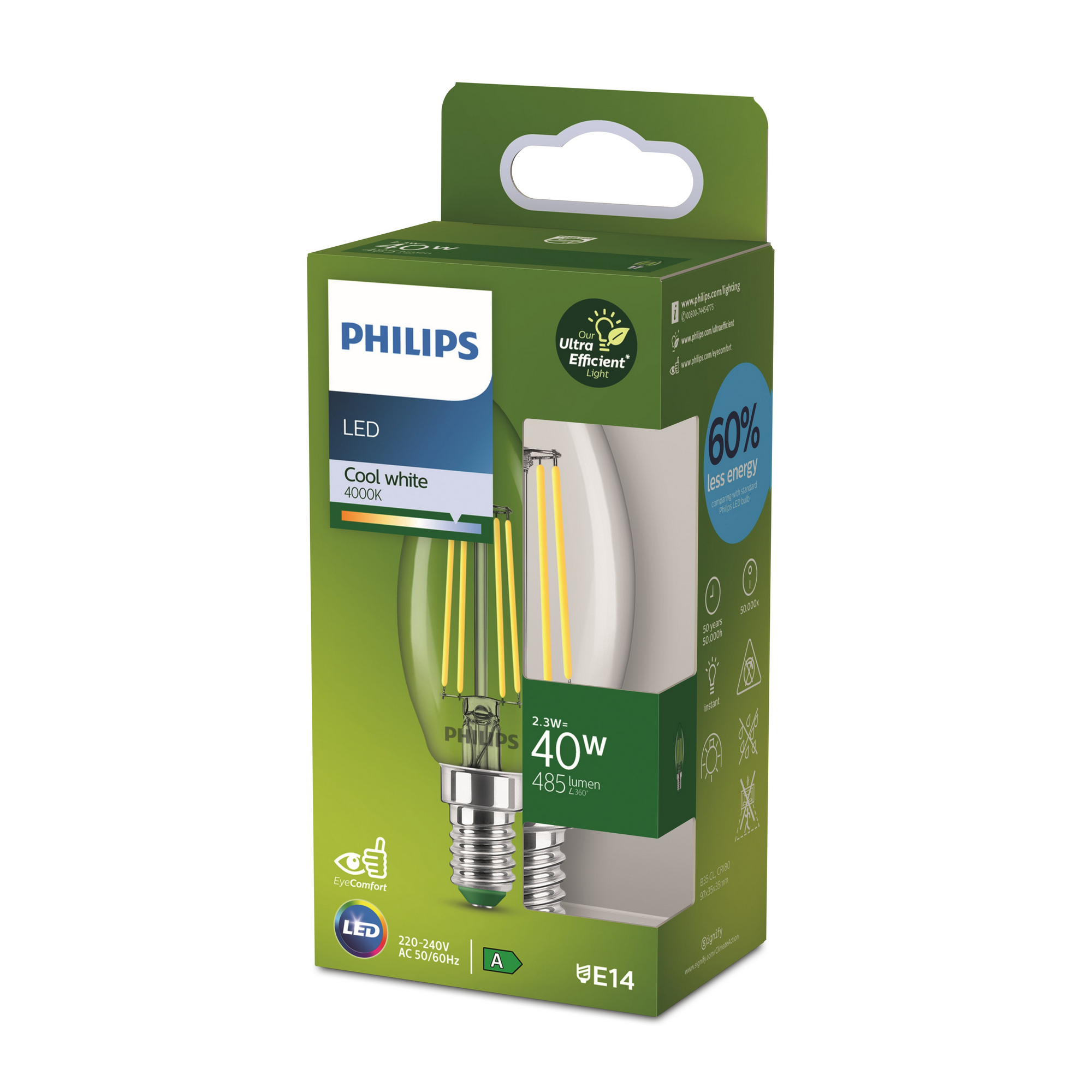 Philips LED-Leuchtmittel 'Classic' Kerze klar E14 40 W 485 lm neutralweiß Bild 2