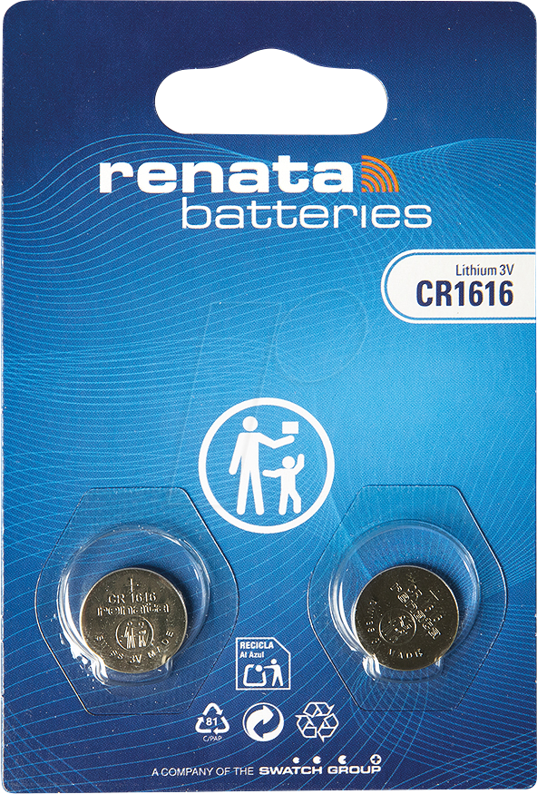 CR 1616 REN X2 - Lithium-Knopfzelle, 3 V, 50 mAh, 16 x 1,6 mm, 2er-Pack