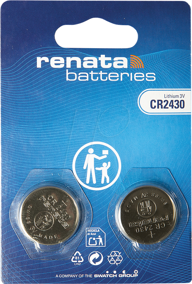 CR 2430 REN X2 - Lithium-Knopfzelle, 3 V, 280 mAh, 24,5x3,0 mm, 2er-Pack