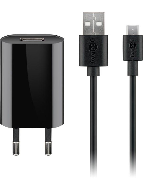 GOOBAY 44982 - USB-Ladegerät, 5 V, 1 A, microUSB, schwarz