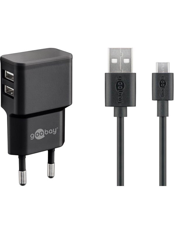 GOOBAY 44984 - USB-Ladegerät, dual, 5 V, 2,4 A, microUSB, schwarz