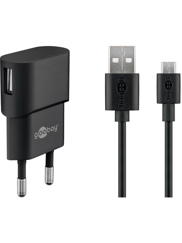 GOOBAY 45296 - USB-Ladegerät, 5 V, 1 A, microUSB, schwarz