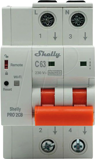 SHELLY PRO2CBC63 - Shelly Pro 2CB C63 Leitungsschutzschalter (MCB)