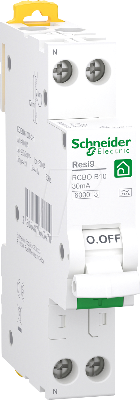 R9DX01610 - FI/LS-Schalter Resi9 1P+N, 1TE (18mm), 10A, B-Cha., 30mA, Typ A