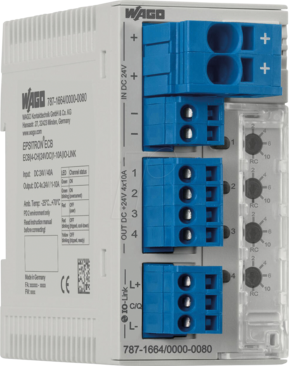 WAGO 787-1664/80 - Elektronischer Schutzschalter, 4-kanal, 24 V DC, 1 - 10 A