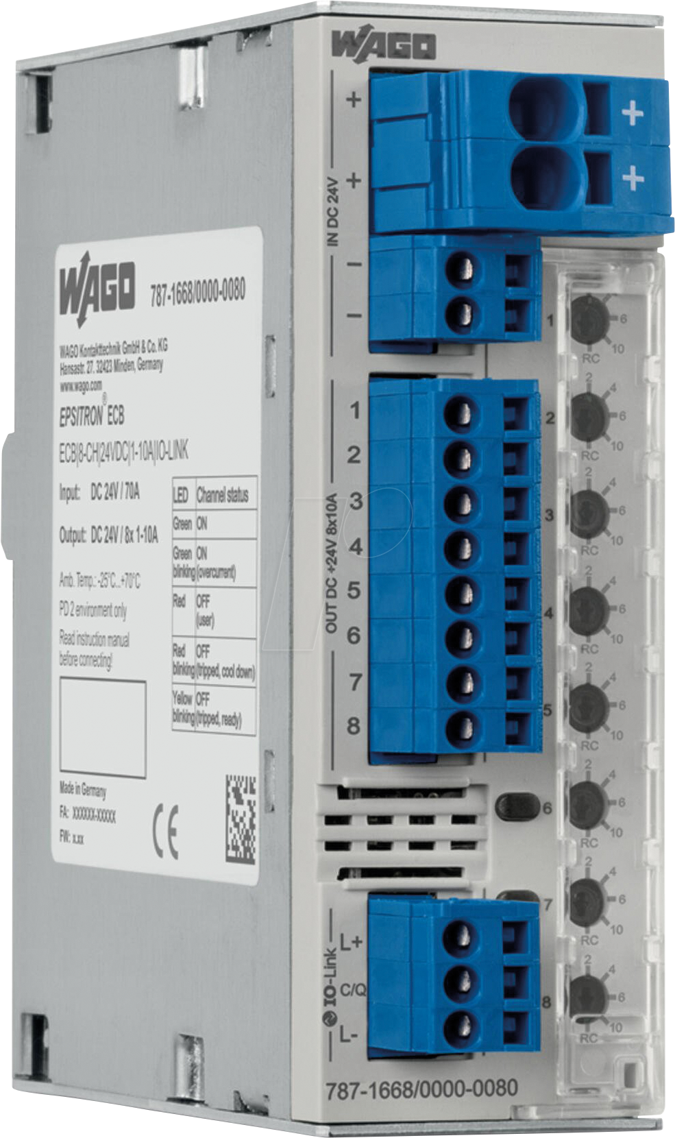 WAGO 787-1668/80 - Elektronischer Schutzschalter, 8-kanal, 24 V DC, 1 - 10 A
