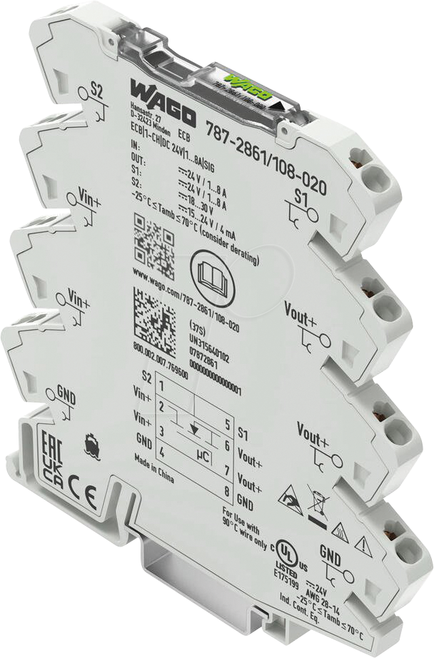 WAGO 787-2861/20 - Elektronischer Schutzschalter, 1-kanal, 24 V DC, 1 - 8 A