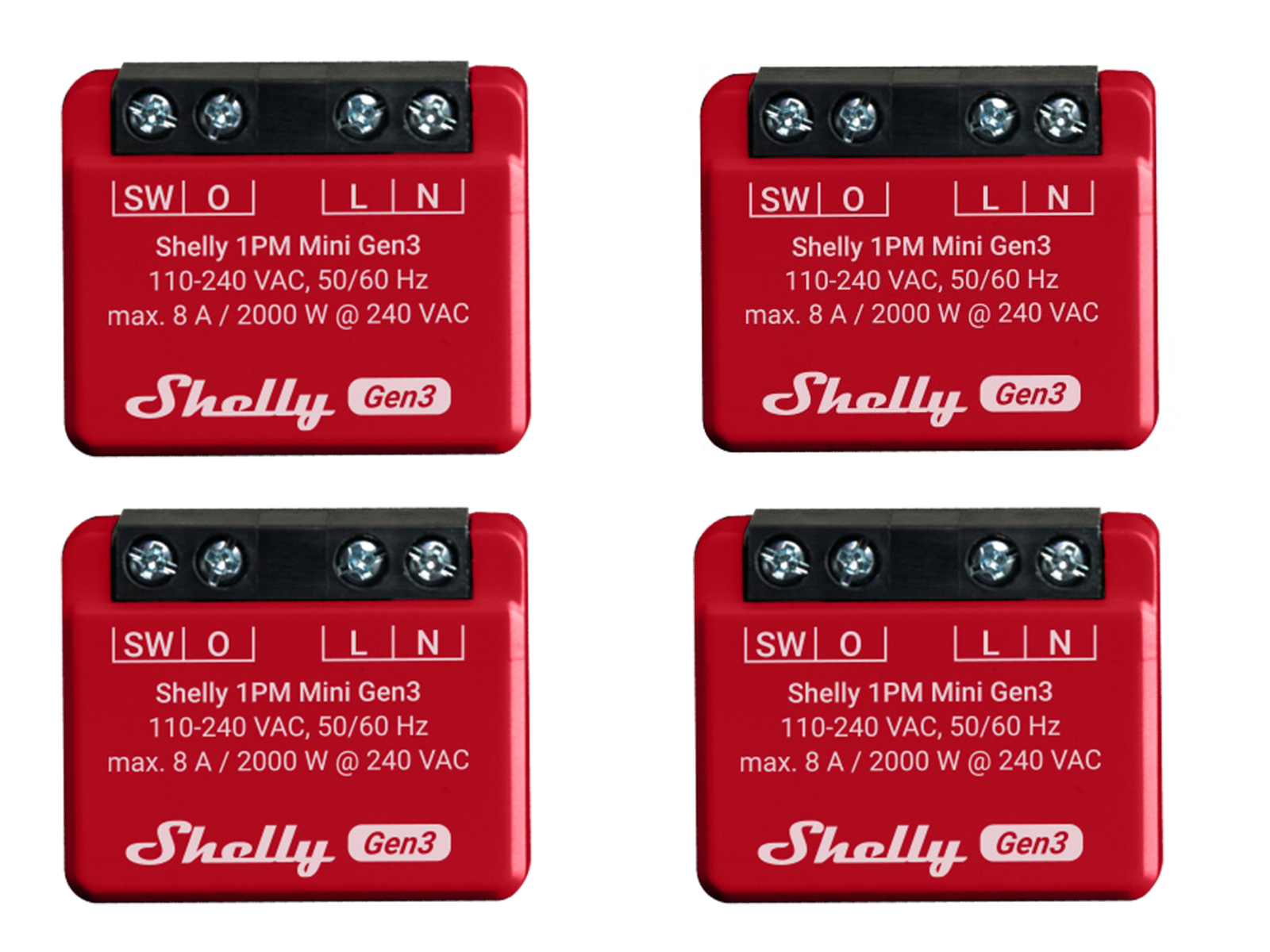 SHELLY WLAN-Schaltaktor 1PM Mini Gen 3, rot, 4 Stück
