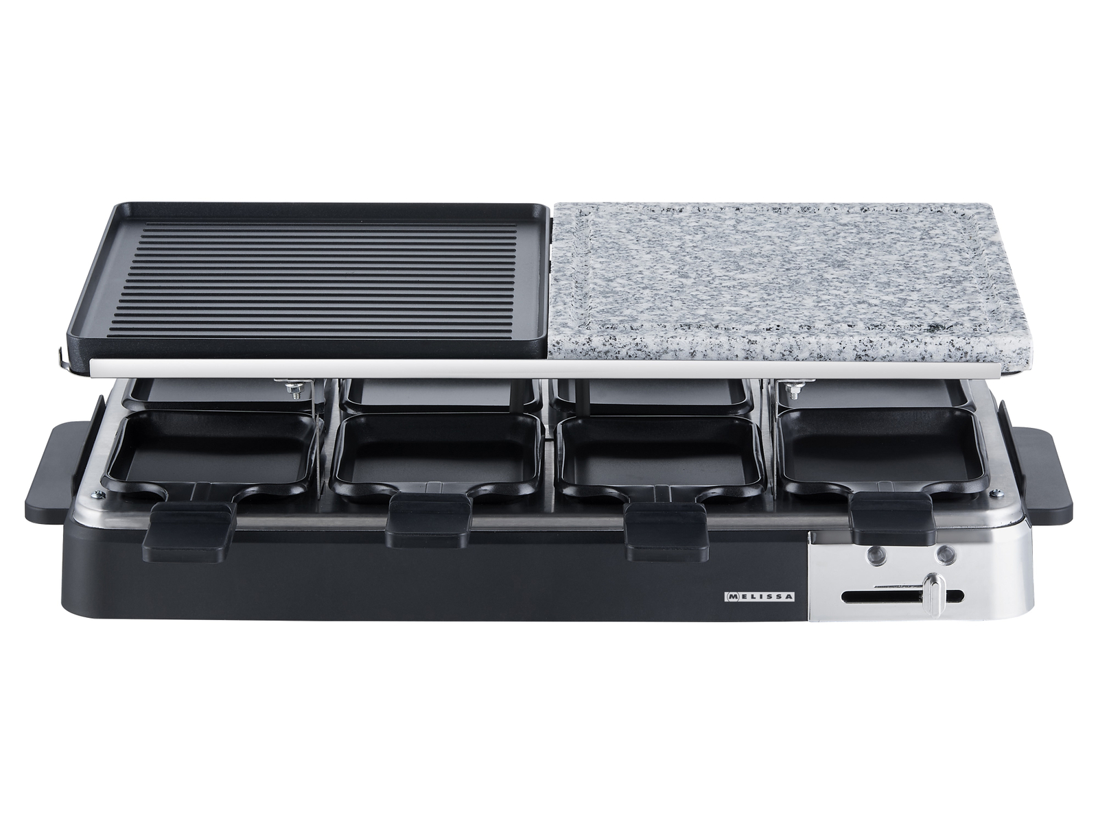 MELISSA Raclette-Grill 16300027, 1300 W, mit Steinplatte, 8 Pfannen, schwarz