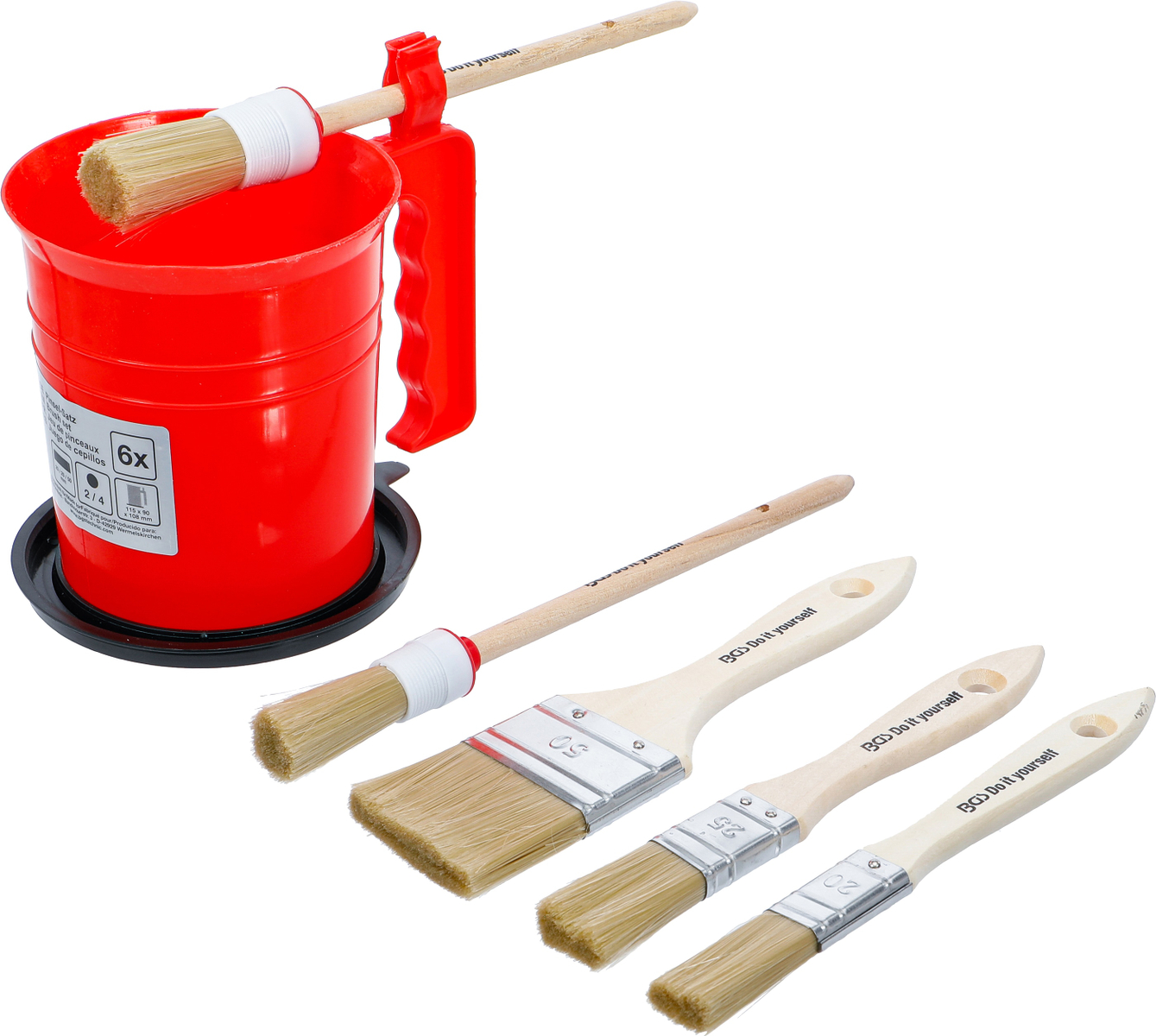 BGS TECHNIC Flach-/Ringpinsel-Set mit Farbbecher, 6-teilig