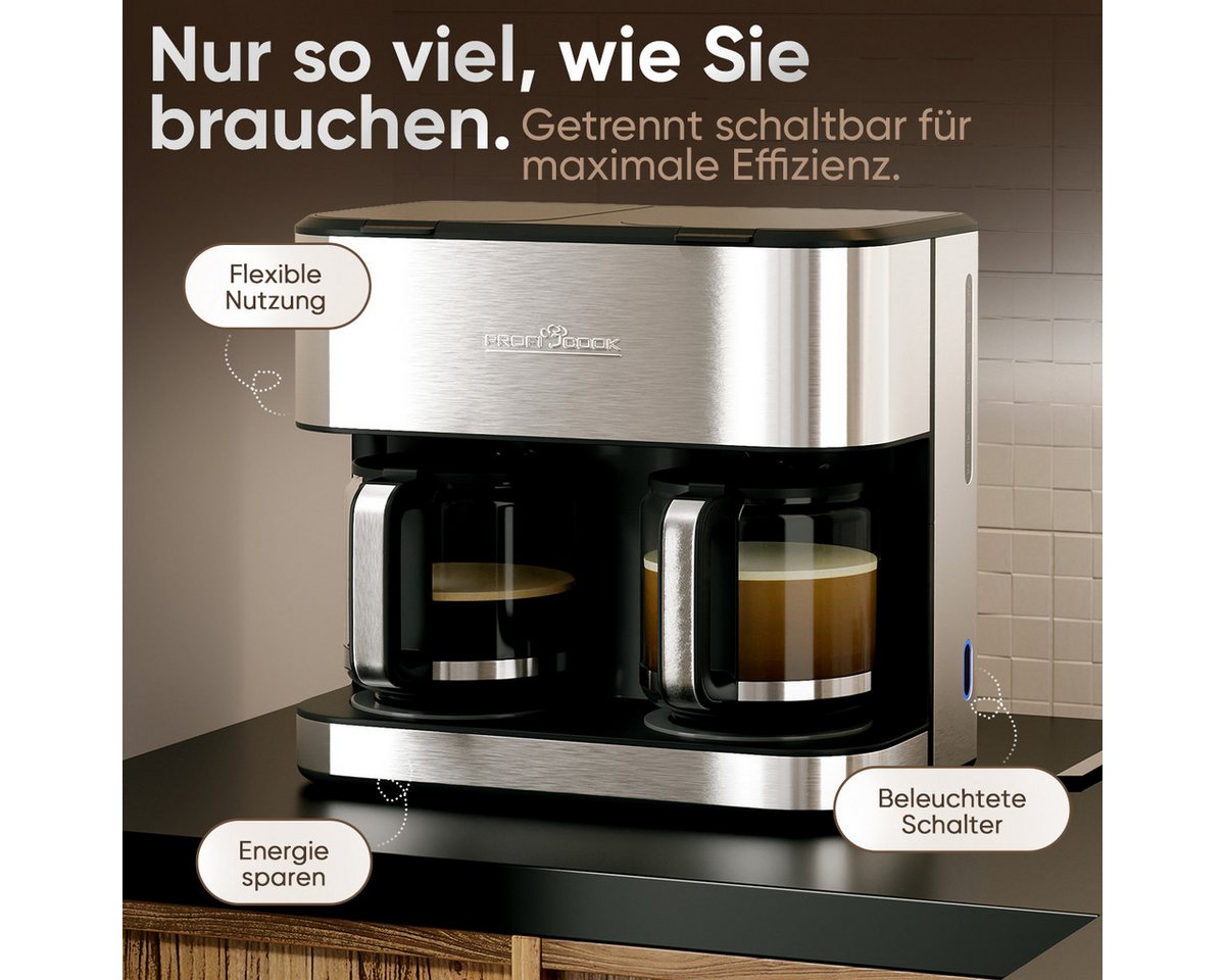 PROFI COOK Doppelkaffeemaschine PC-KAD, 1308, 3,6 L, 2000 W, edelstahl Bild 3