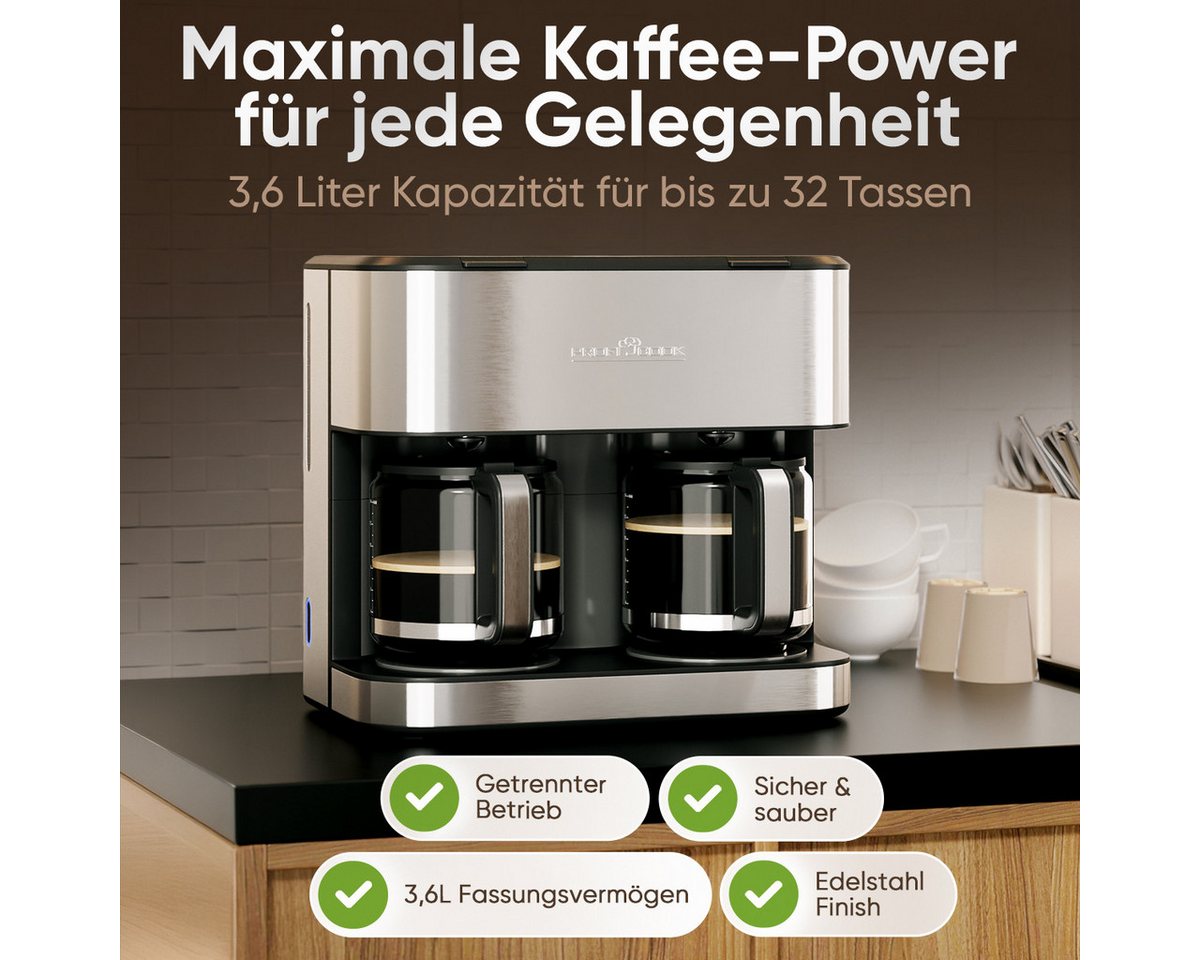 PROFI COOK Doppelkaffeemaschine PC-KAD, 1308, 3,6 L, 2000 W, edelstahl Bild 4