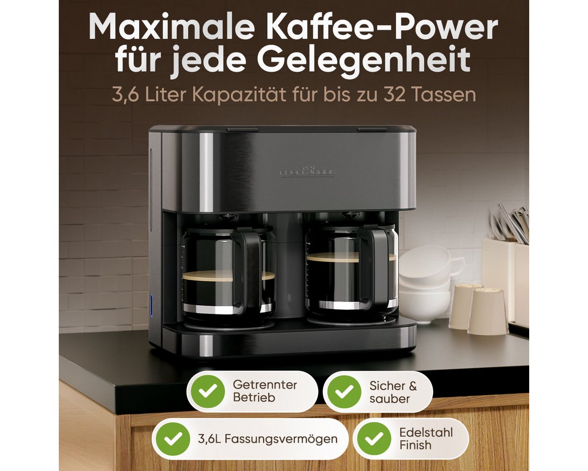 PROFI COOK Doppelkaffeemaschine PC-KAD 1308, 3,6 L, 2000 W, dark inox Bild 3