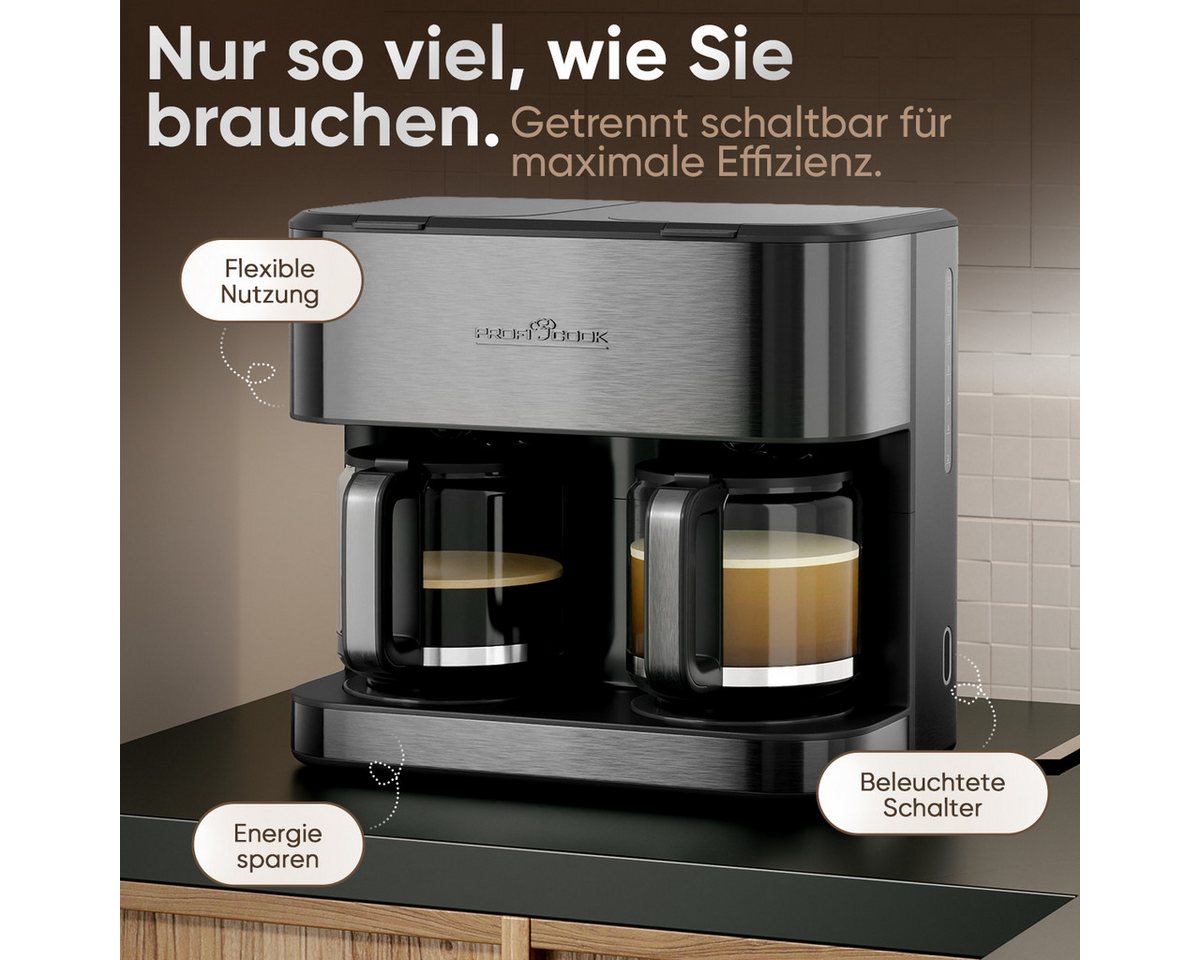 PROFI COOK Doppelkaffeemaschine PC-KAD 1308, 3,6 L, 2000 W, dark inox Bild 4