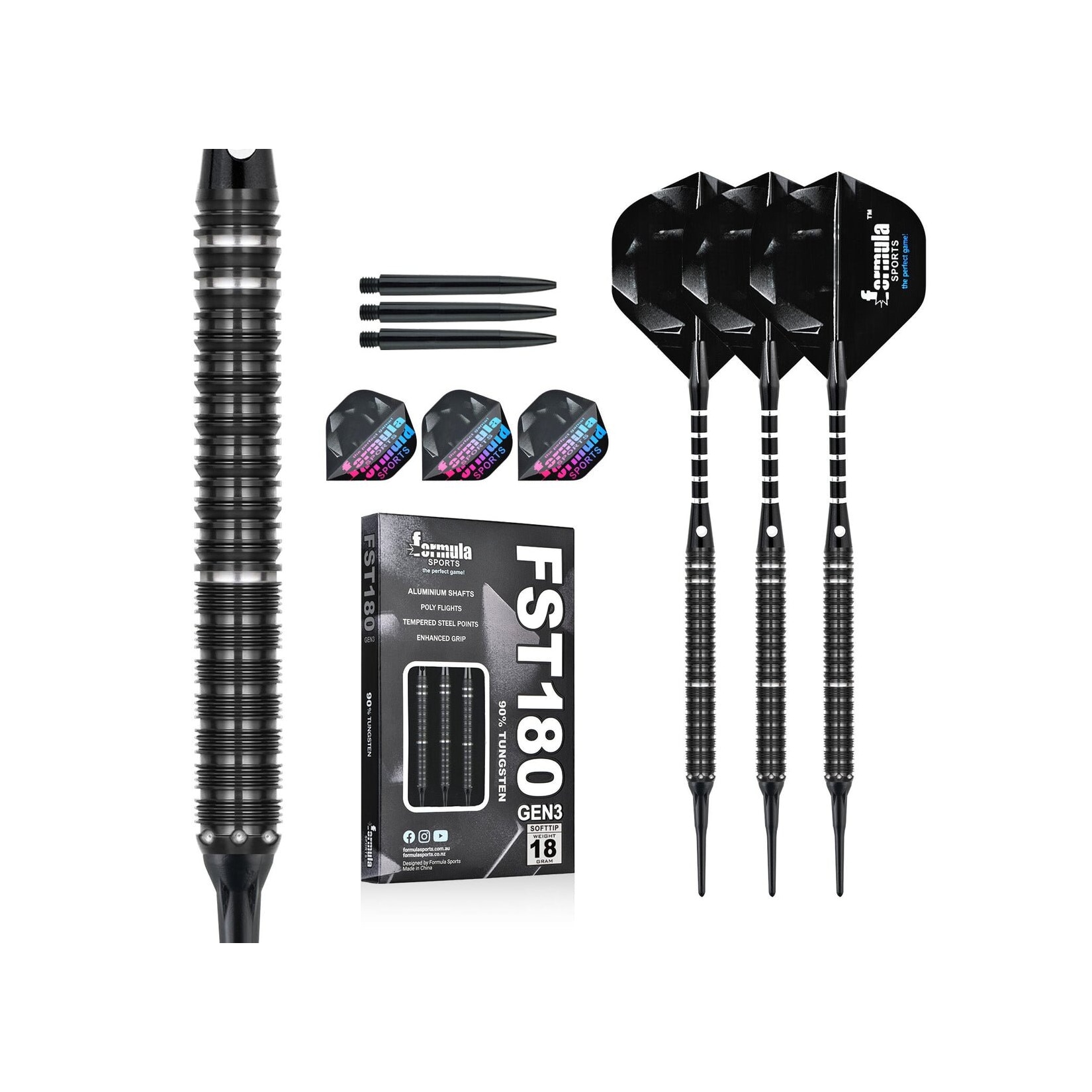 Formula FST180 GEN3 Black Silver Rings Softtip Dartset 18g Softdarts