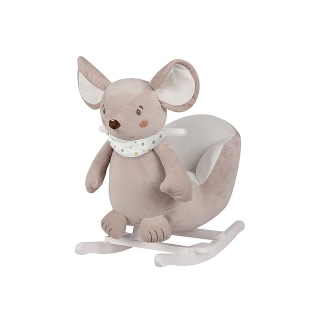 Kikka boo Schaukeltier Maus mit Sitz Holzgriffe Sicherheitsgurt hohe Rückenlehne beige