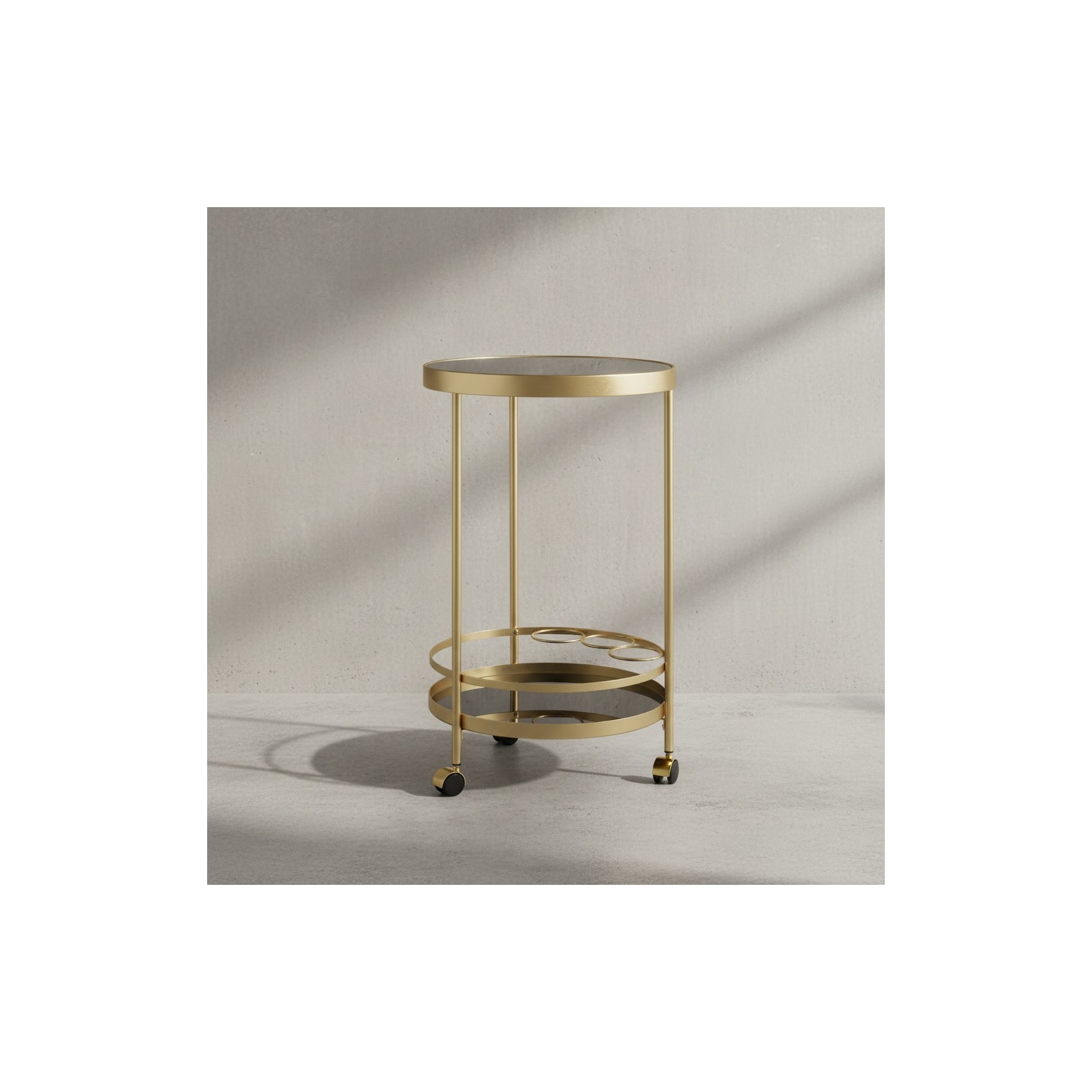 KADIMA DESIGN Goldener Servierwagen mit Retro-Charme und Schwarzem Sicherheitsglas
