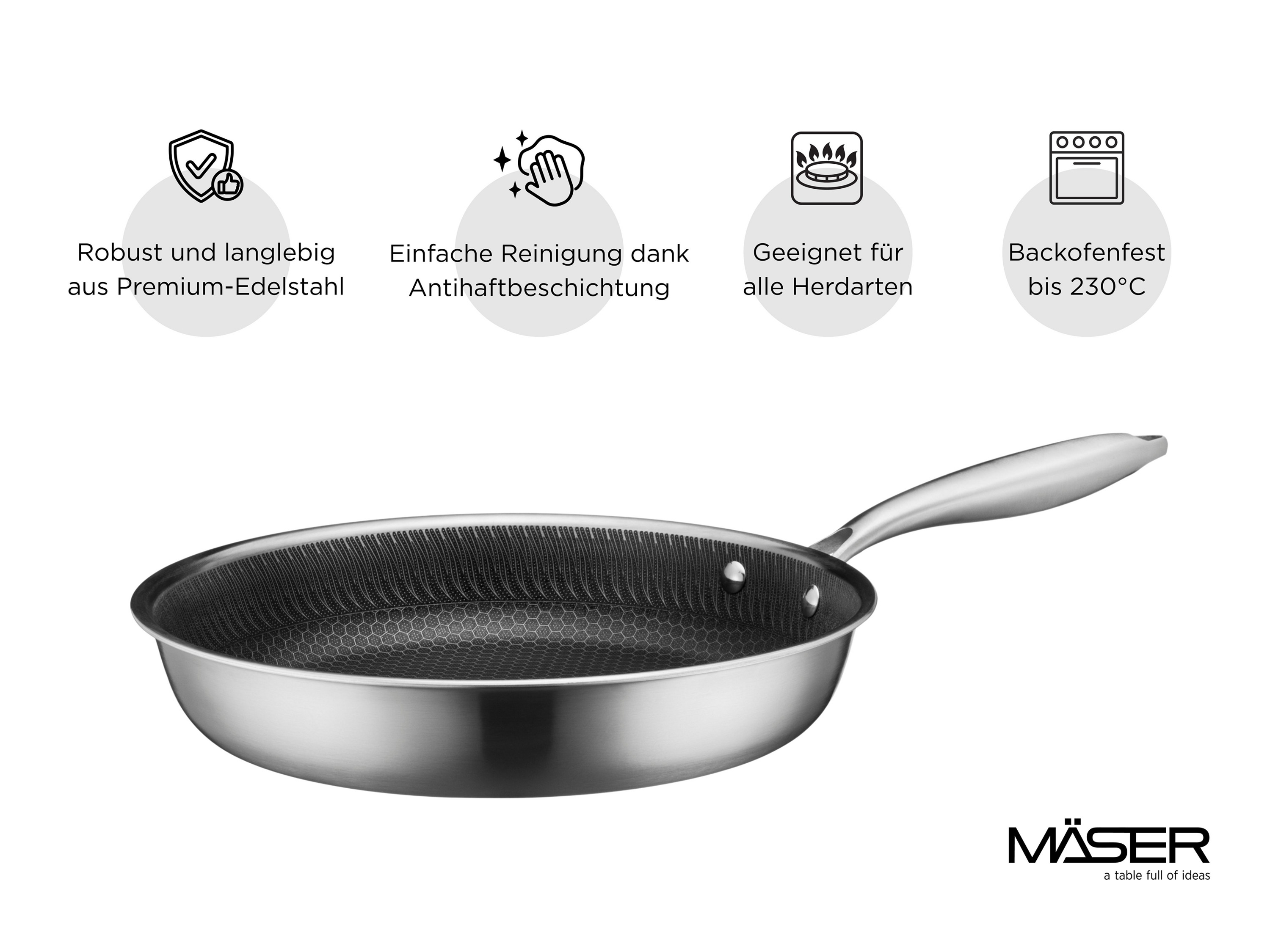 Mäser Bratpfanne 24 cm, Edelstahl Hestia Keramik Silber / Schwarz Bild 3