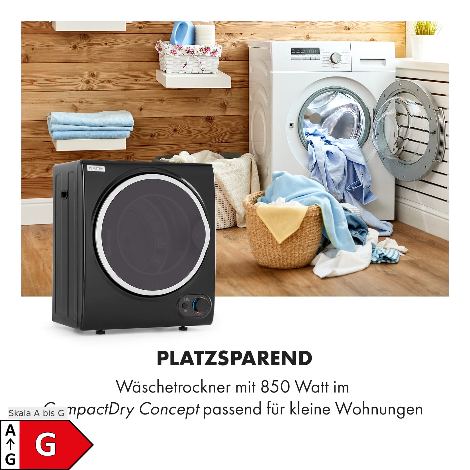 Jet Set 2500, Wäschetrockner, Ablufttrockner, 850W, EEK C, 2,5kg, 50cm, schwarz