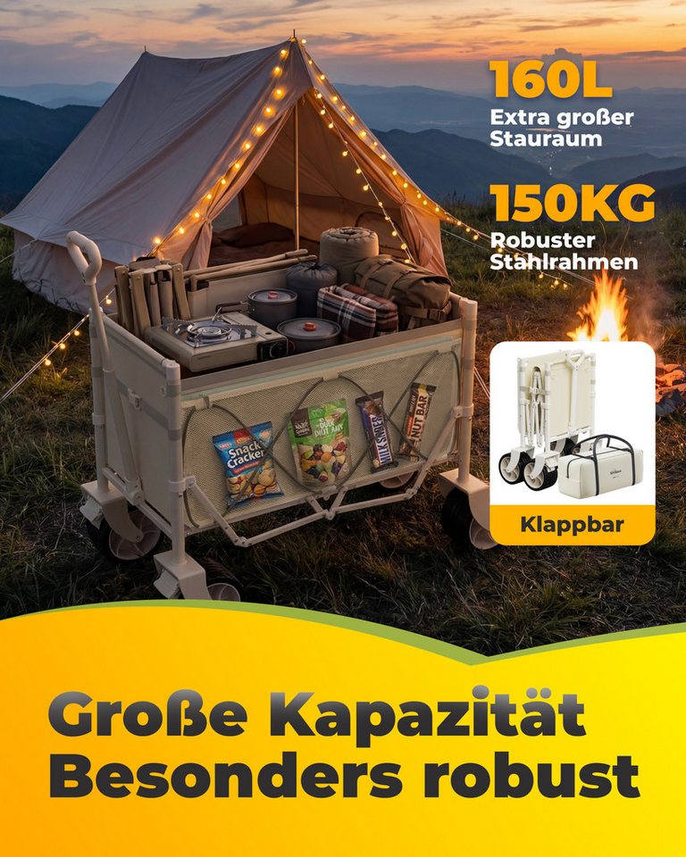 HOMECALLBollerwagen 3-in-1 Bollerwagen Faltbar mit Tischplatte Sonnendach für Sand-160L Bild 3