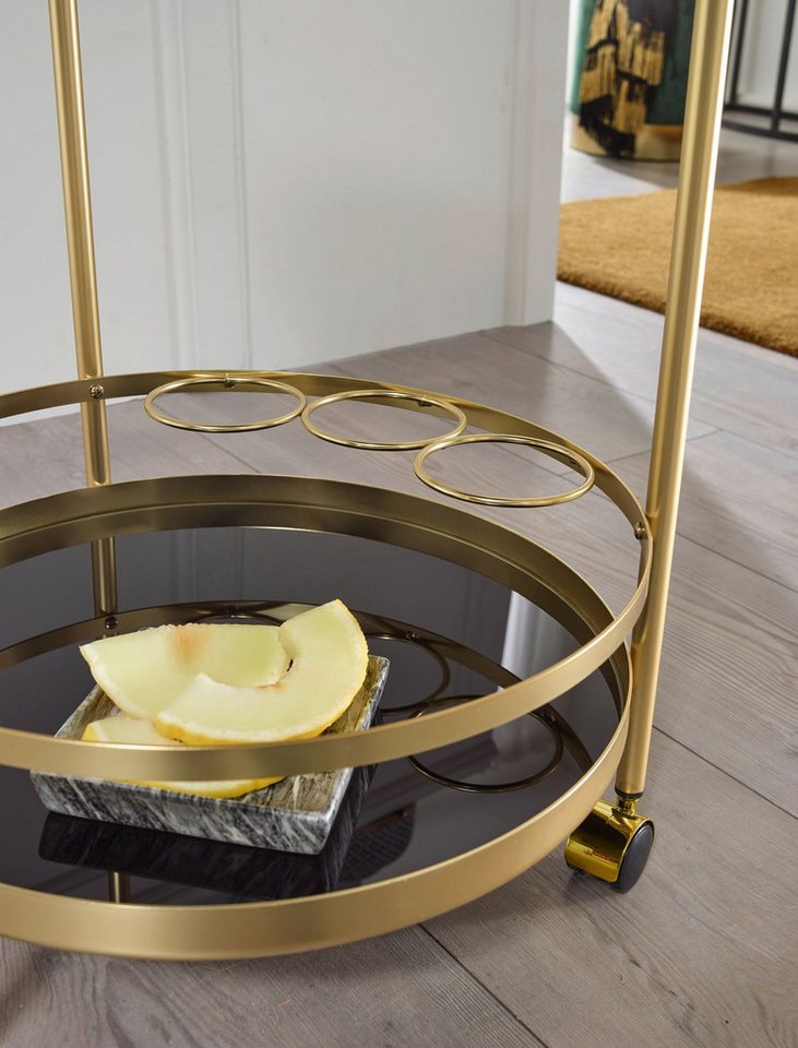 FineBuy Servierwagen Gold Beistelltisch auf Rollen Glas Speisewagen Rund Ø 45 cm Bild 2