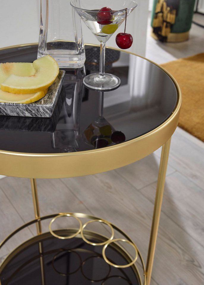 FineBuy Servierwagen Gold Beistelltisch auf Rollen Glas Speisewagen Rund Ø 45 cm Bild 4