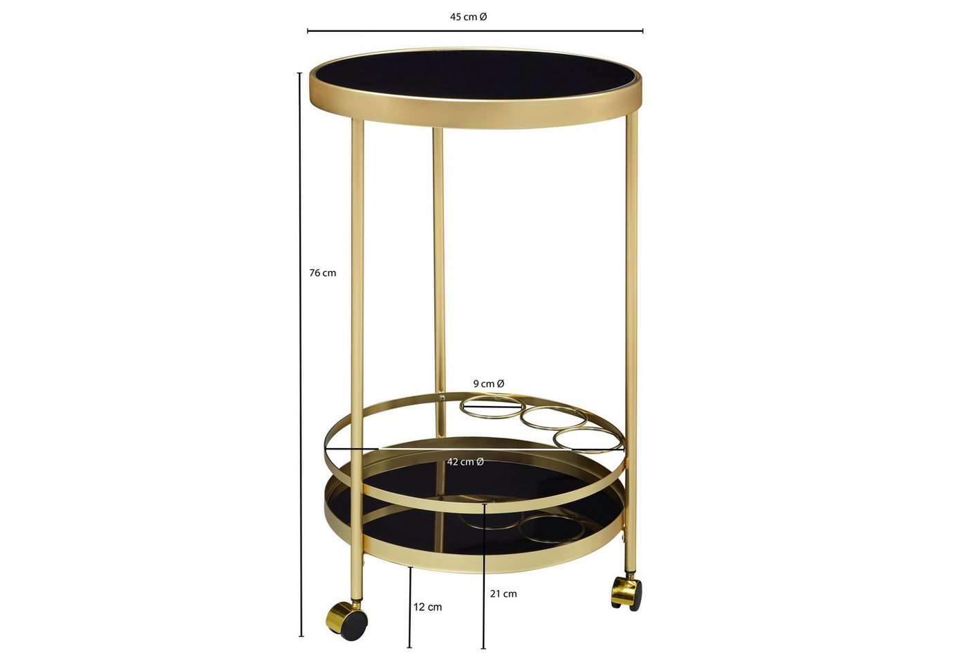 FineBuy Servierwagen Gold Beistelltisch auf Rollen Glas Speisewagen Rund Ø 45 cm Bild 5