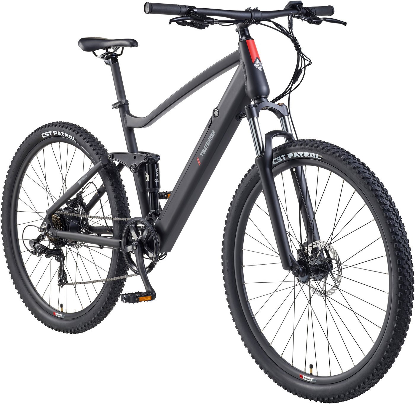 TELEFUNKEN M937 E-MTB Mountainbike Fully, 7-Gang Kettenschaltung, Heckmotor, 489,6 Wh Akku, 29" schwarz Bild 2