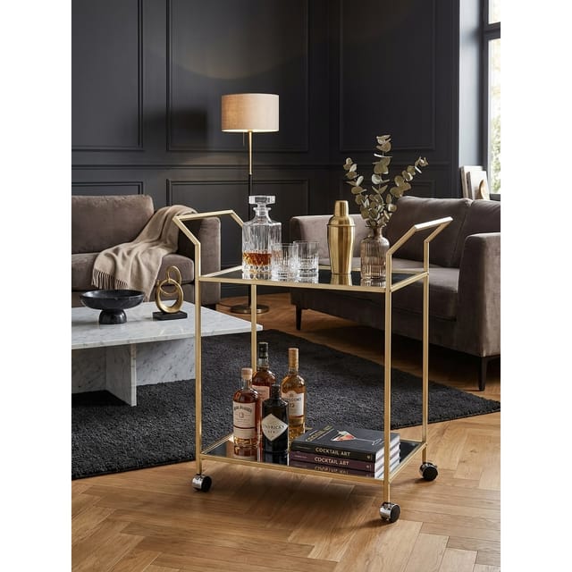 Servierwagen – Gold, 73x78x37 cm, Glasplatte, auf Rollen