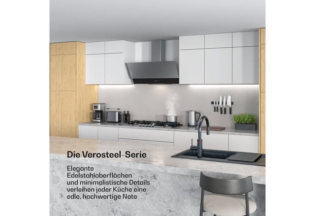Verosteel Dunstabzugshaube Edel, minimalistisch, kraftvoll Energieklasse A 624 m³/h 90 cm