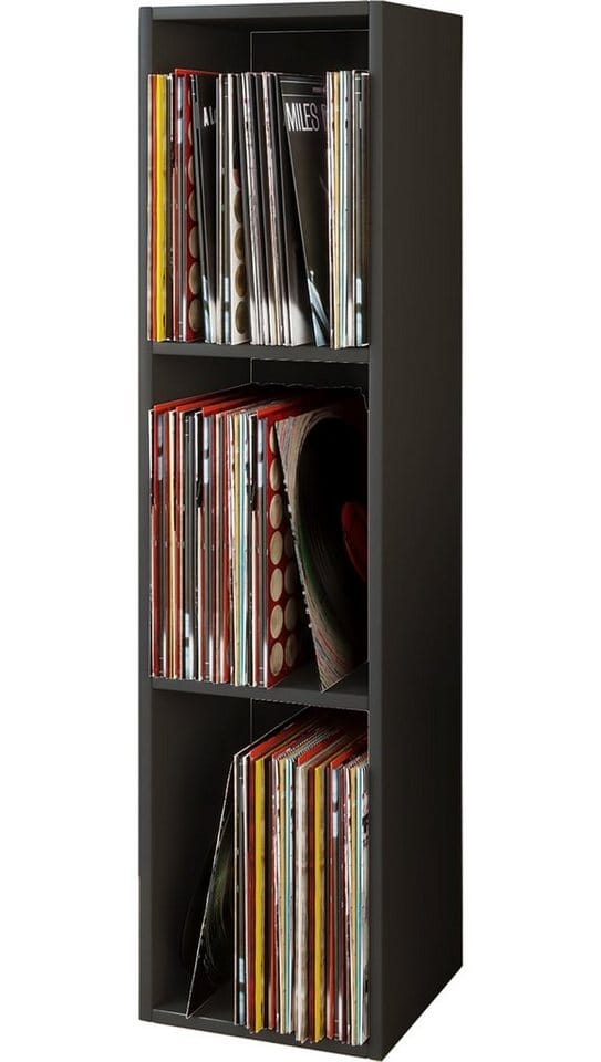 VCM Holz Schallplatten Regal Stand Regal mit 3 Fächer für 100 Schallplatten Maße: H. 107 x B. 34 x T. 30 cm - Platto