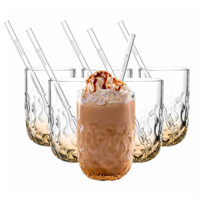 Leonardo Caramel Macchiato Gläser mit Glastrinkhalm (2) Gocce 390 ml 6er Set