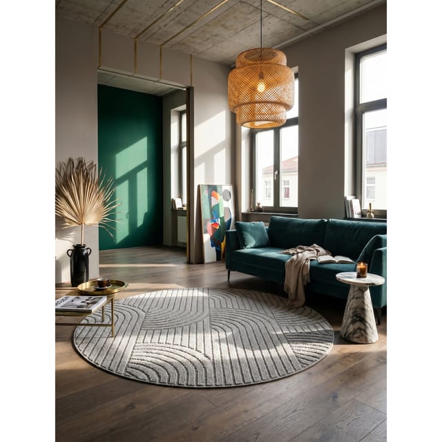 Flachgewebe-Teppich Hoch-Tief-Bögen Silber 200x200 cm Hoch-Tief Bögen