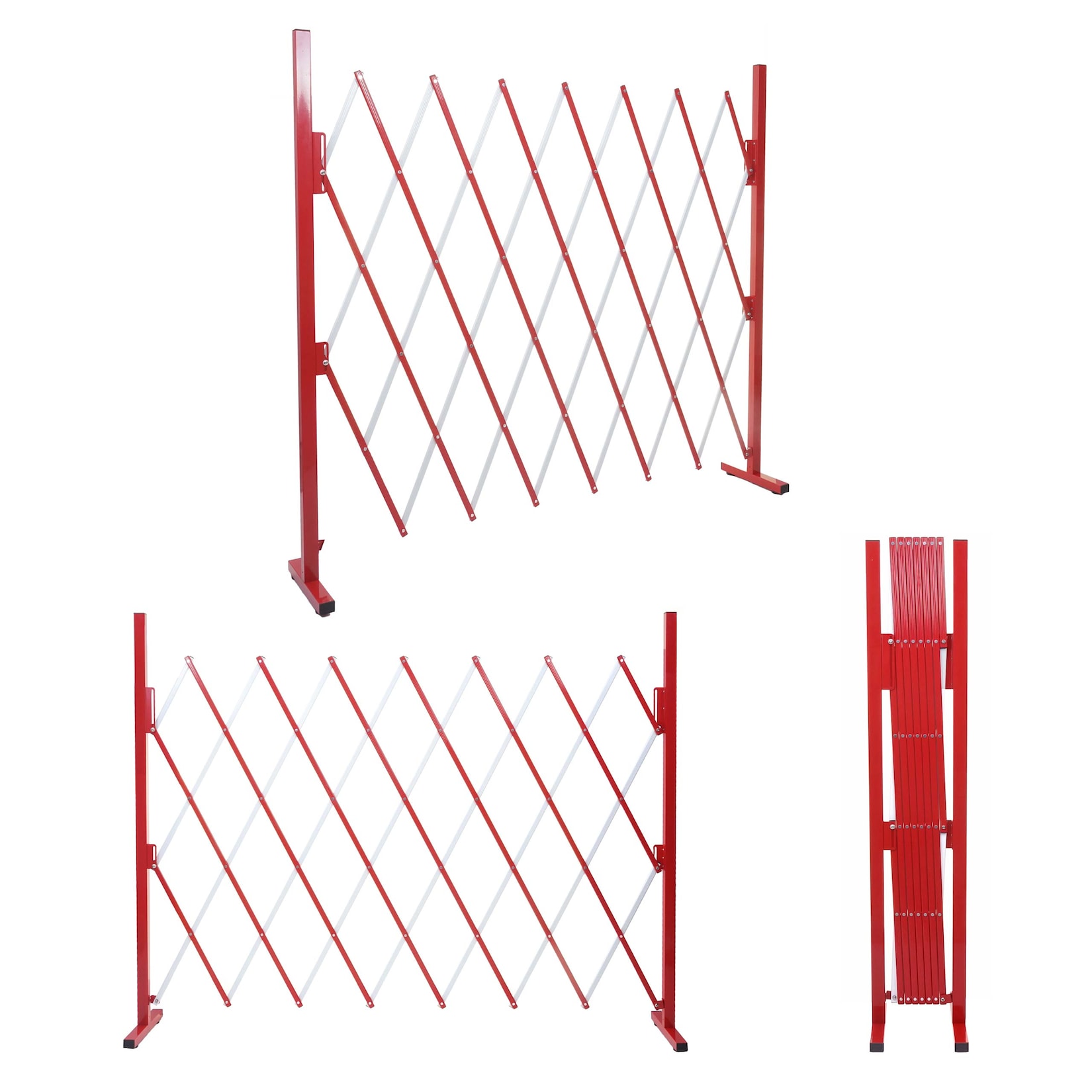 Absperrgitter MCW-B34, Scherengitter Zaun Schutzgitter ausziehbar, Alu rot-weiß ~ Höhe 153cm, Breite 28-200cm