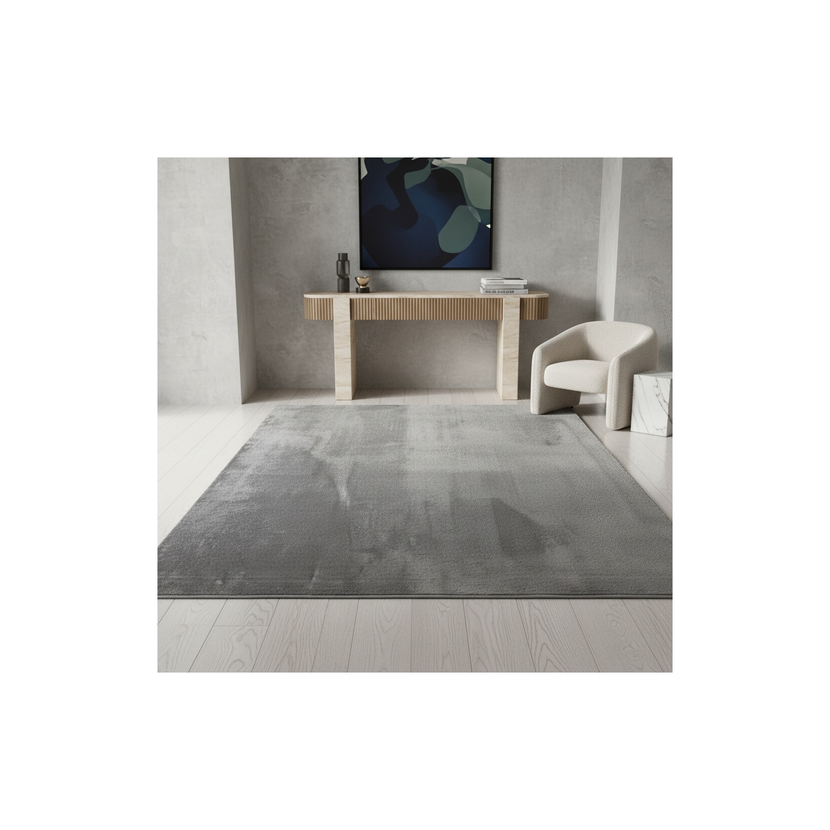Kurzflorteppich Waschbar ISAR, einfarbig, aus Polyester, Silber, 140 x 200 cm