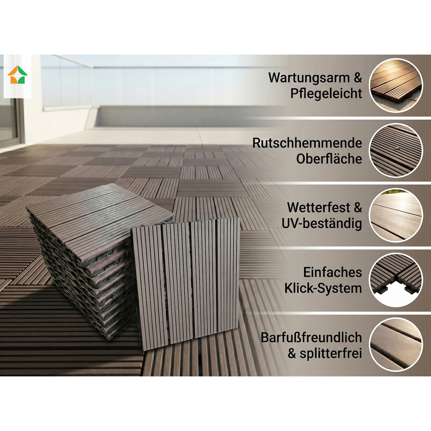 WPC Terrassenfliesen MAURICE 30x30 cm, 11pcs/ctn - Kaffeebraun