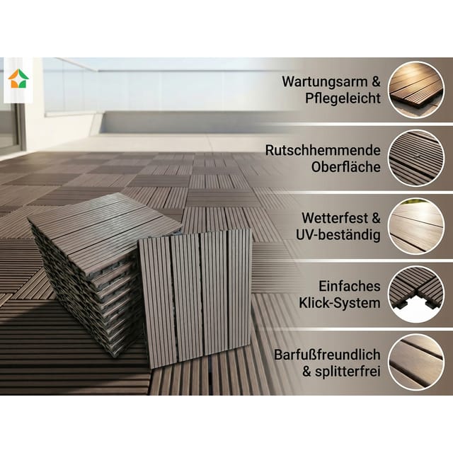 WPC Terrassenfliesen MAURICE 30x30 cm, 11pcs/ctn - Kaffeebraun