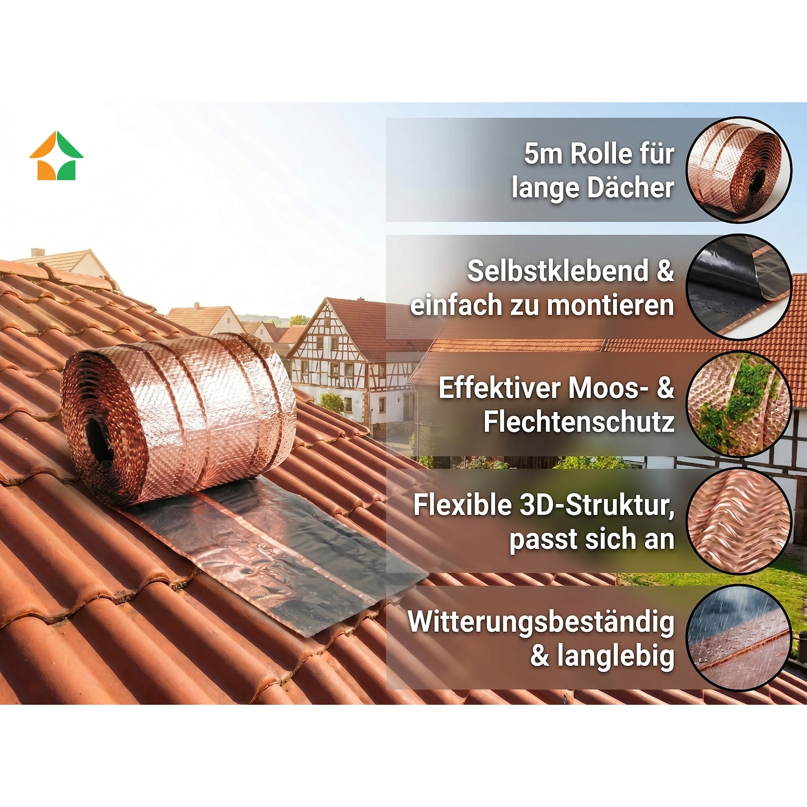 Kupfer Dachschutz IMPACT - Starke Haftung - Ideal für Dächer & Fenster