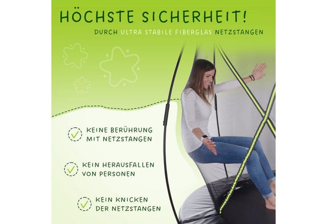 KINETIC SPORTS Trampolin Outdoor 'Ultimate Pro' Ø 244/305/366 cm, rundes Gartentrampolin mit Sicherheitsnetz, bis 120/150/160 kg Schwarz-Neongrün Ø 366 cm
