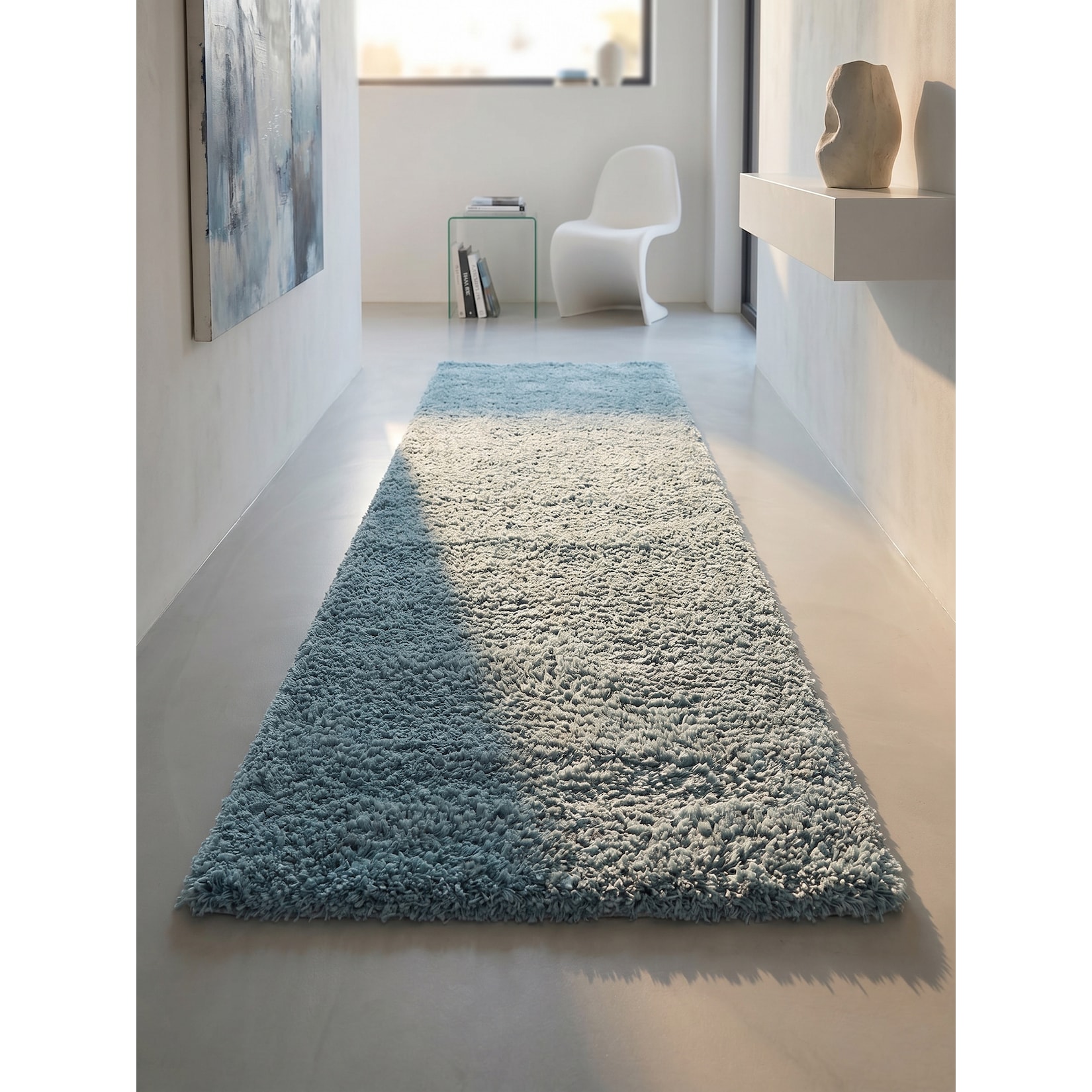 Hochflorteppich SALZACH, einfarbig, aus Polypropylen, Blau, 80 x 250 cm
