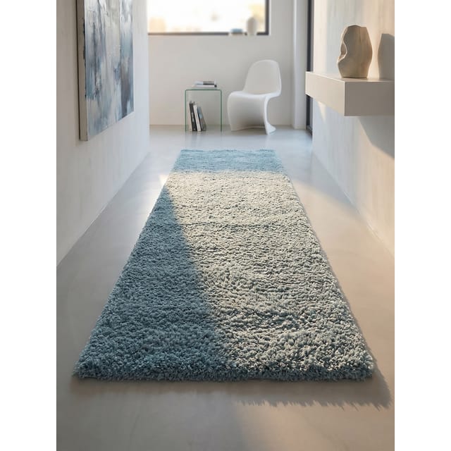 Hochflorteppich SALZACH, einfarbig, aus Polypropylen, Blau, 80 x 250 cm