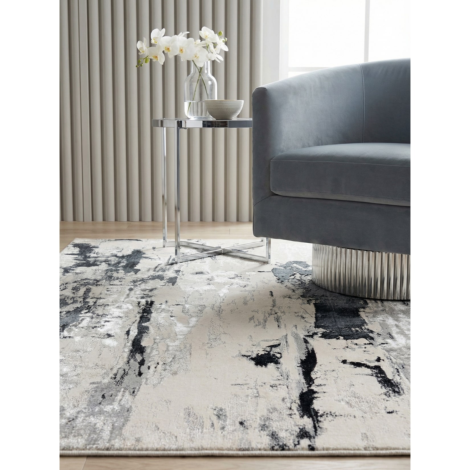 Teppich SARNTAL, abstrakt, aus Polyester, Silbergrau, 200 x 290 cm