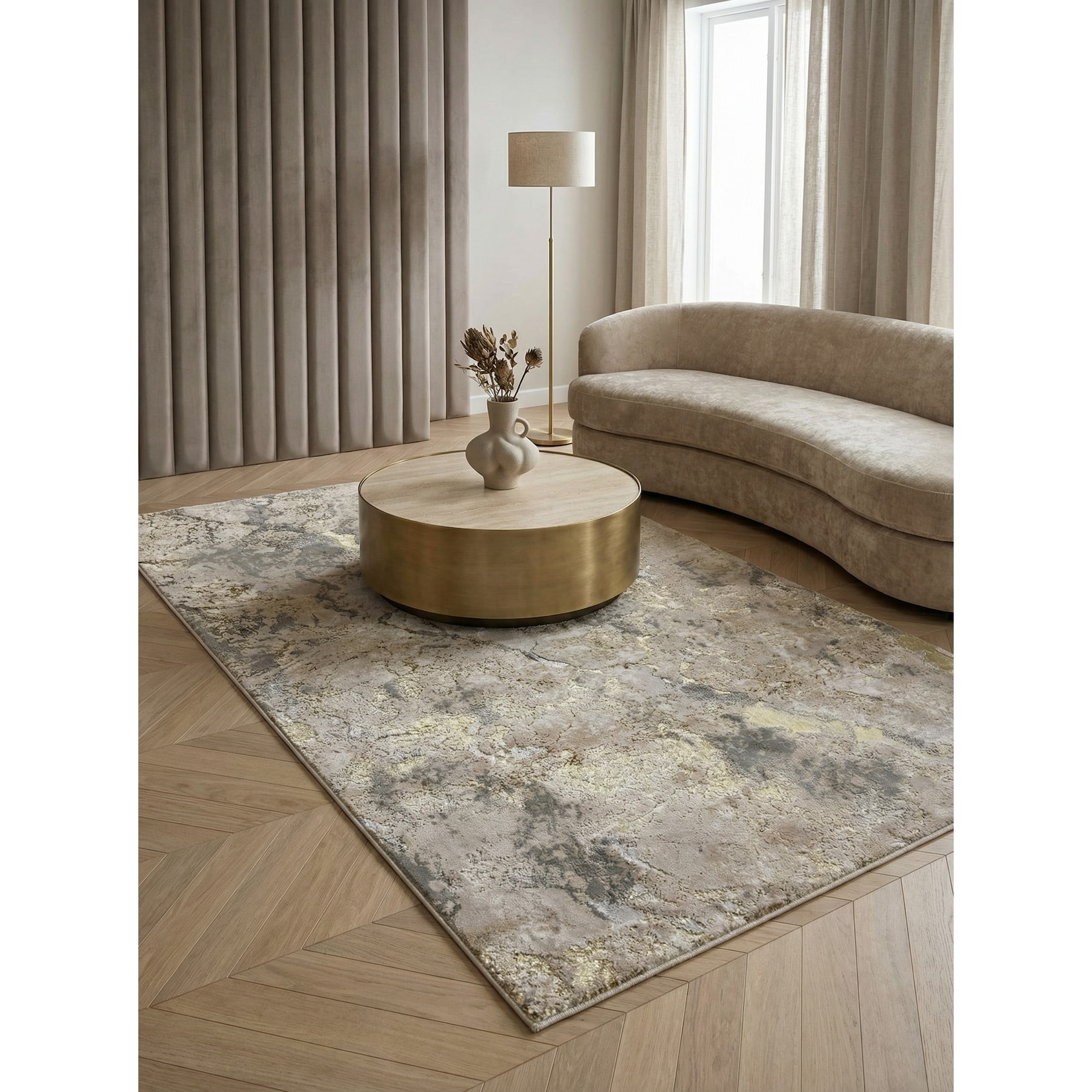 Teppich SARNTAL, abstrakt, aus Polyester, Gold, 120 x 170 cm
