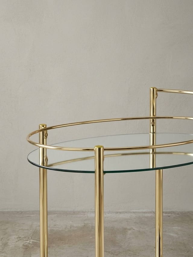 Servierwagen – Gold, 67x79 cm, Weißglas, auf Rollen