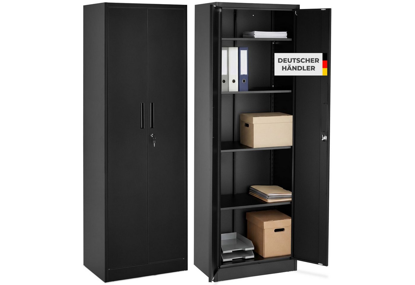 tectake® Aktenschrank, 60 x 40 x 180,5 cm, 4 verstellbare Zwischenböden, pulverbeschichteter Stahl, Kippschutz, höhenverstellbare Füße Bild 5