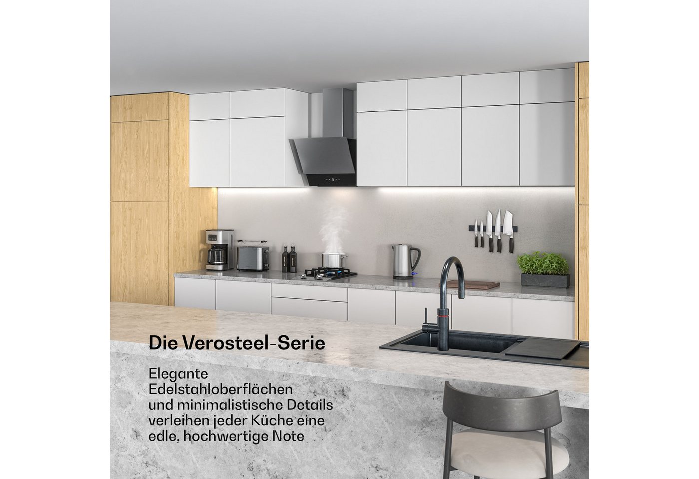 Verosteel Dunstabzugshaube Edel, minimalistisch, kraftvoll Energieklasse A 624 m³/h 45 cm Bild 2