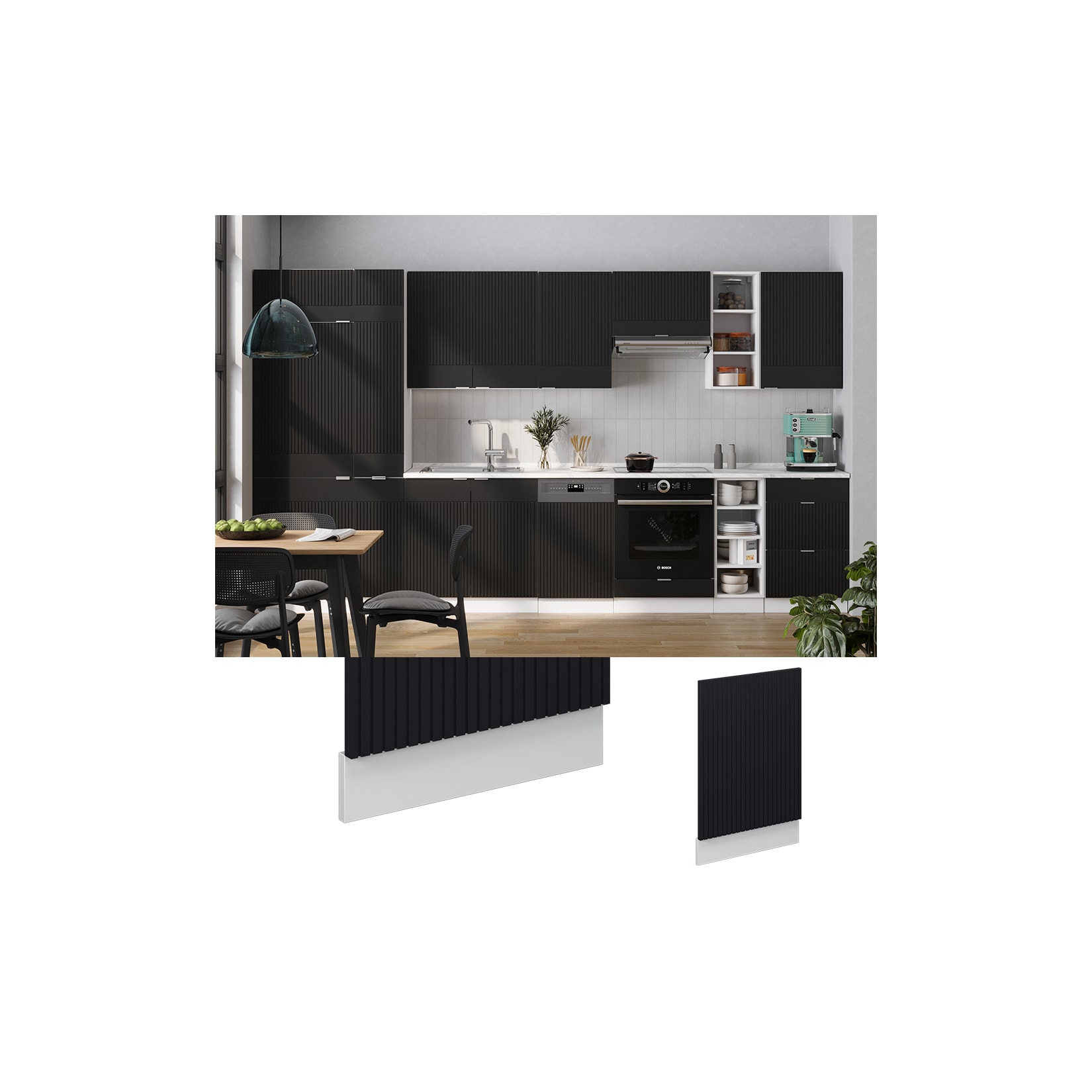 Vicco Geschirrspülerblende Fame-Line Weiß Schwarz gestreift 45 cm ohne Arbeitsplatte