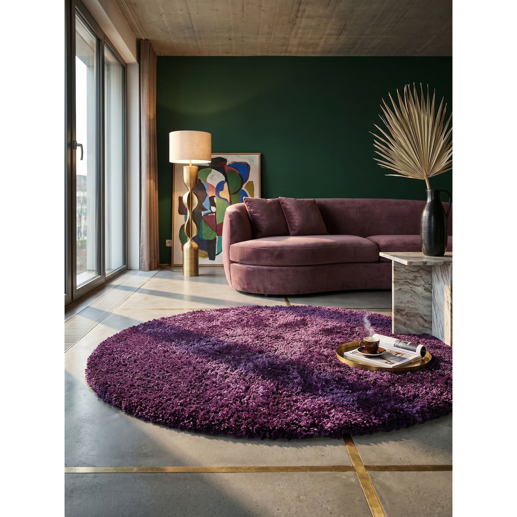 Hochflorteppich SALZACH, einfarbig, aus Polypropylen, Violett, Ø 200 cm