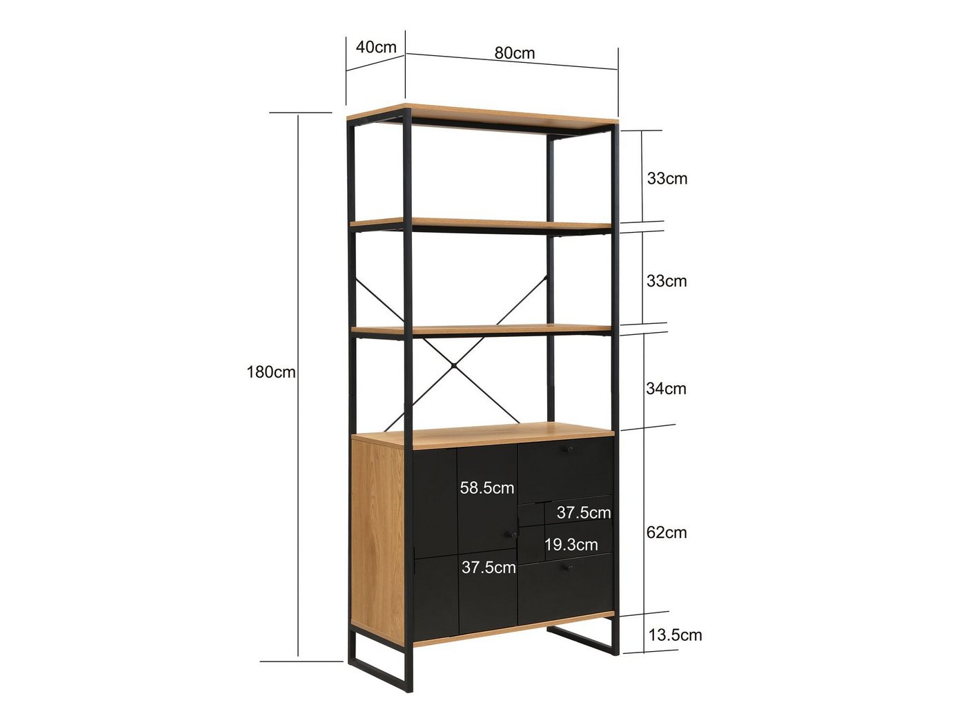 Bücherregal 180cm Eiche Dekor Mehrzweckregal Standregal Regal Schubladen & Tür